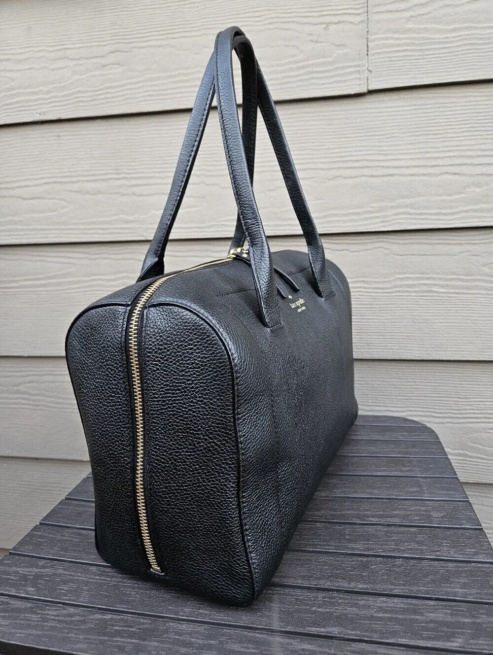 Kate Spade Large Black Handbag Doctor Medic Bag Pebbled Leather Purse Spacious